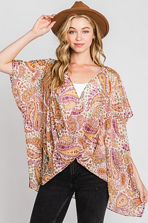 Chiffon paisley  print kimono  ...